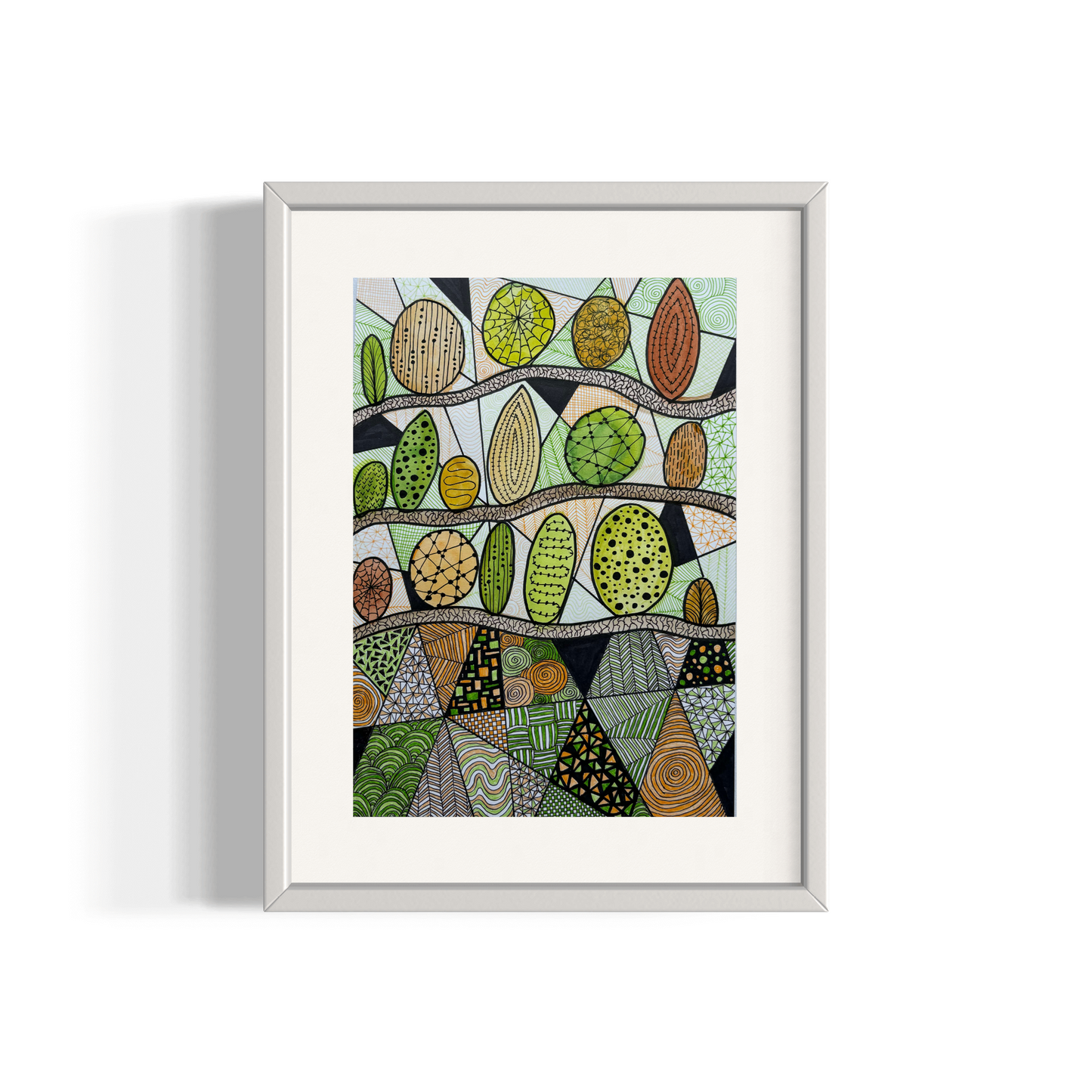 Treescape II framed artwork – modern nature-inspired painting by Katie See