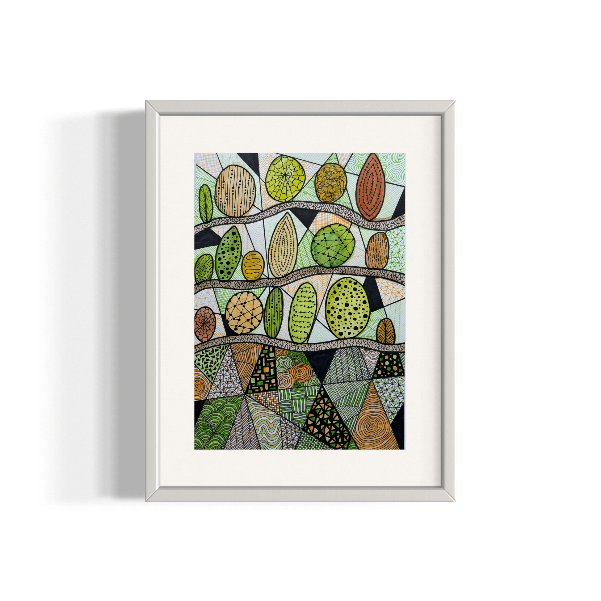 Treescape II framed artwork – modern nature-inspired painting by Katie See